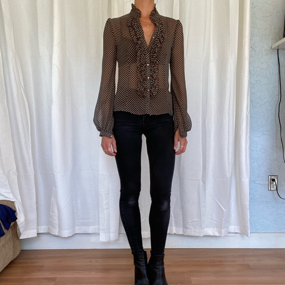 Tops - Vintage polka dot frilly blouse